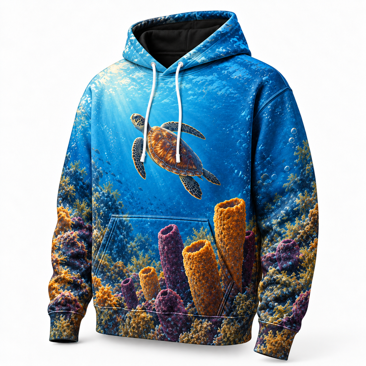 Sponge Garden Sea Turtle Hoodie — Marine Sponge Print
