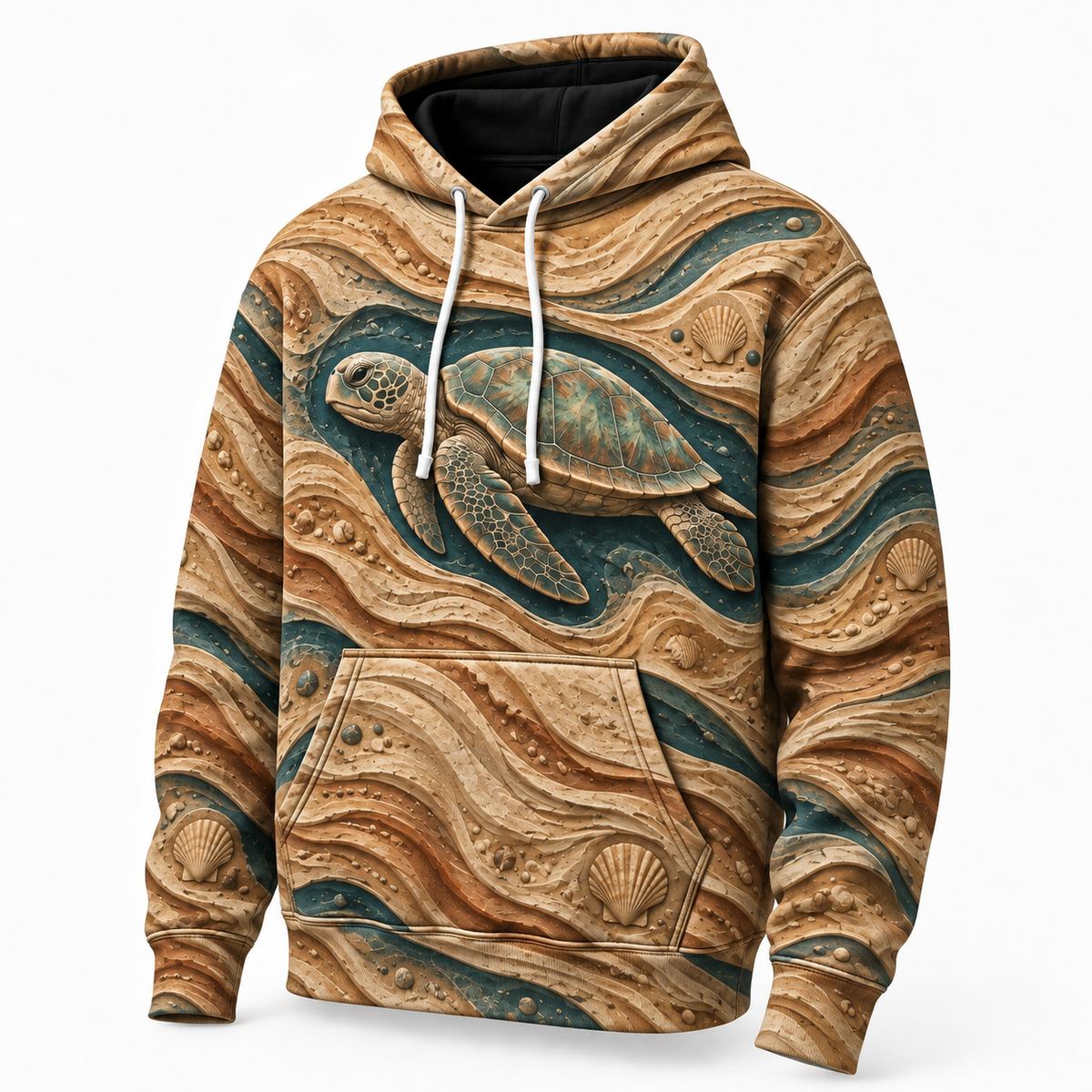 Dune Relief Sea Turtle Hoodie — Sculpted Sand Print