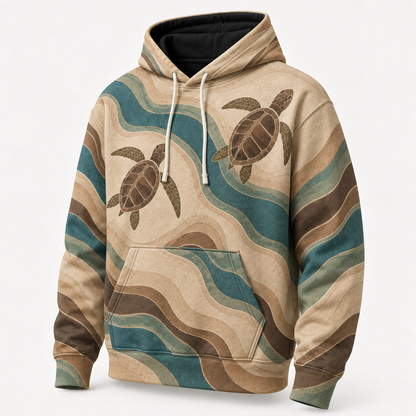 Contour Lagoon Sea Turtle Hoodie – Earth Tone Current Print
