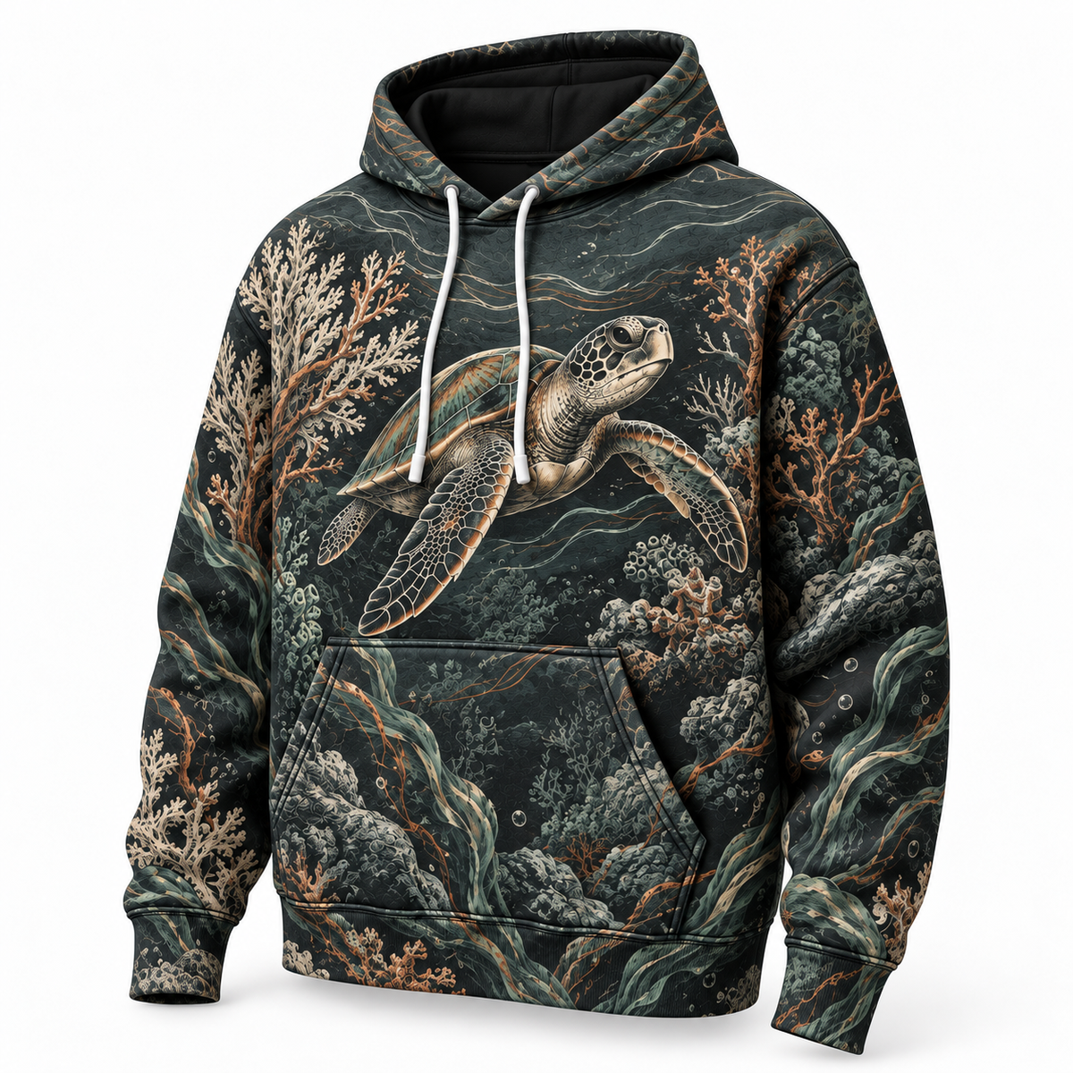 Charcoal Reef Sea Turtle Hoodie — Charcoal Reef Engraving Print