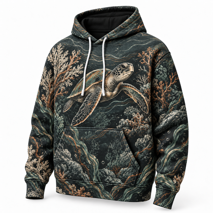 Charcoal Reef Sea Turtle Hoodie — Charcoal Reef Engraving Print
