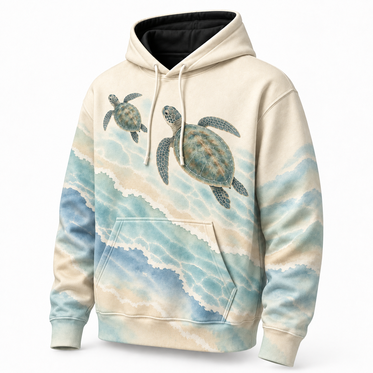 Honu Shallows Sea Turtle Hoodie — Soft Coastal Watercolor Print