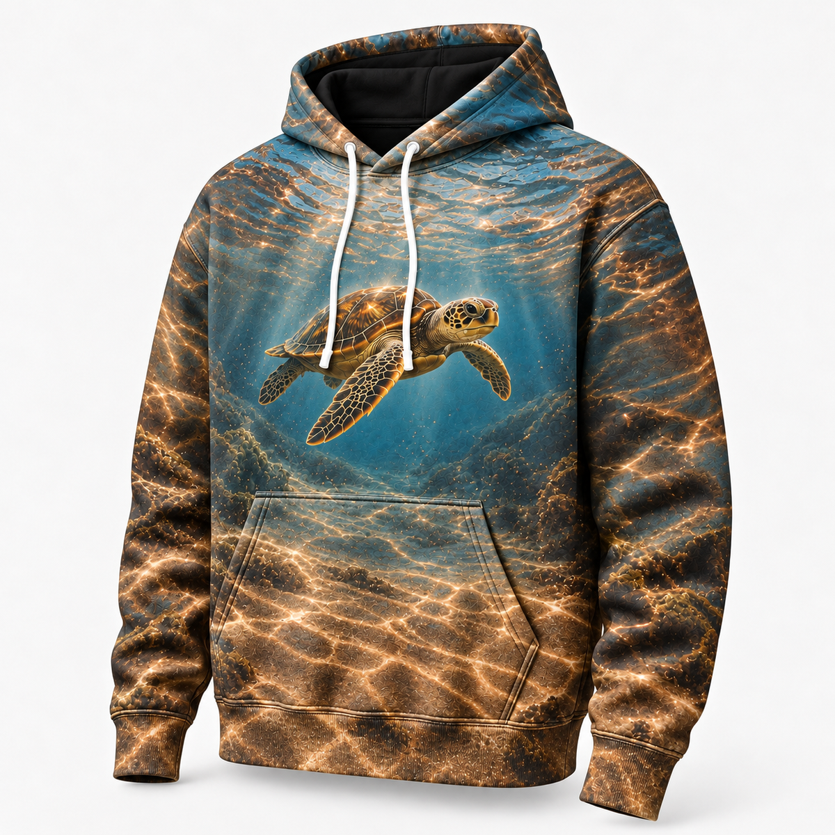 Cocoa Undertow Sea Turtle Hoodie — Warm Deep Water Print