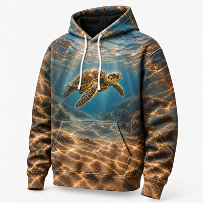 Cocoa Undertow Sea Turtle Hoodie — Warm Deep Water Print