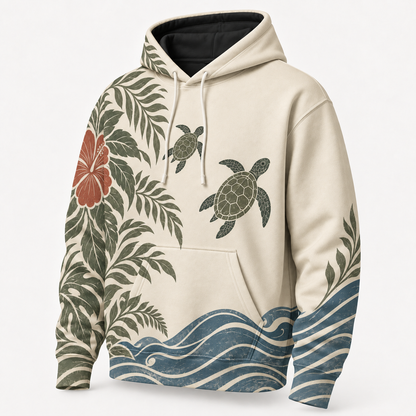 Fern Cove Sea Turtle Hoodie – Vintage Botanical Print