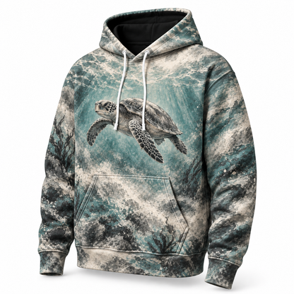 Graphite Drift Sea Turtle Hoodie — Charcoal Smudge Print