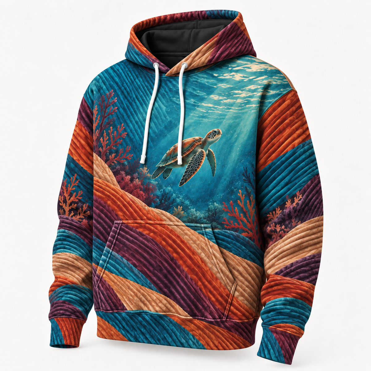 Corduroy Crossing Sea Turtle Hoodie — Ribbed Texture Print