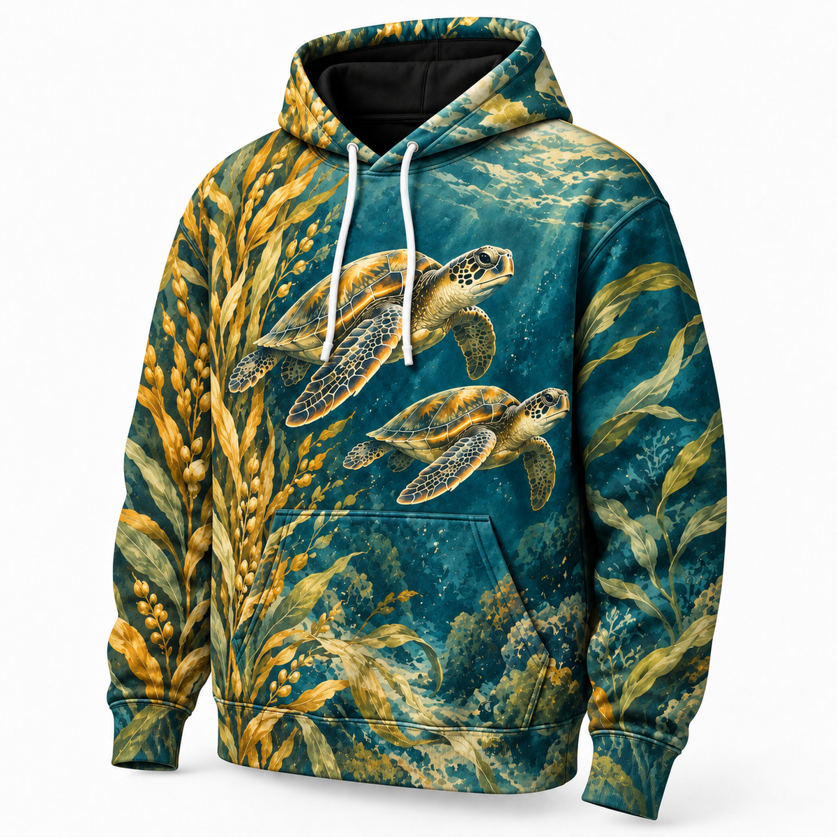 Saffron Seagrass Sea Turtle Hoodie — Golden Seagrass Print