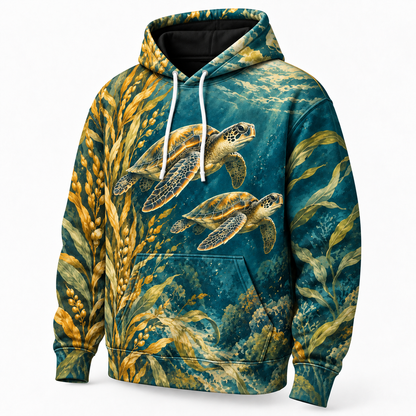 Saffron Seagrass Sea Turtle Hoodie — Golden Seagrass Print