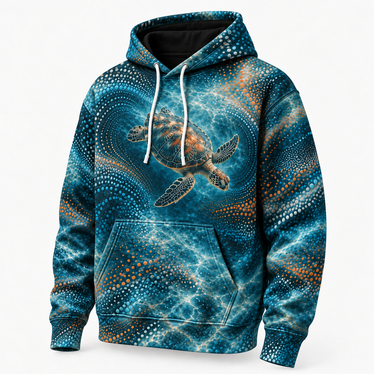 Tide Frequency Sea Turtle Hoodie — Interference Dot Print