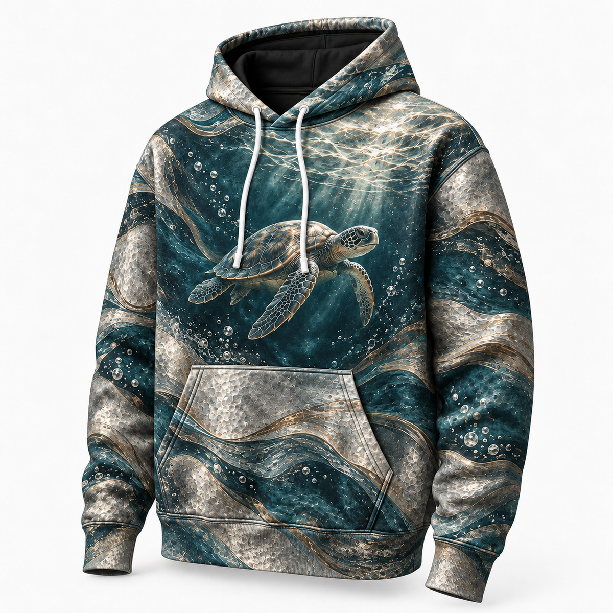 Pewter Tides Sea Turtle Hoodie — Brushed Relief Print