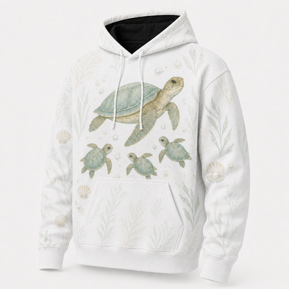 Pearl Nursery Sea Turtle Hoodie — White Watercolor Family Print