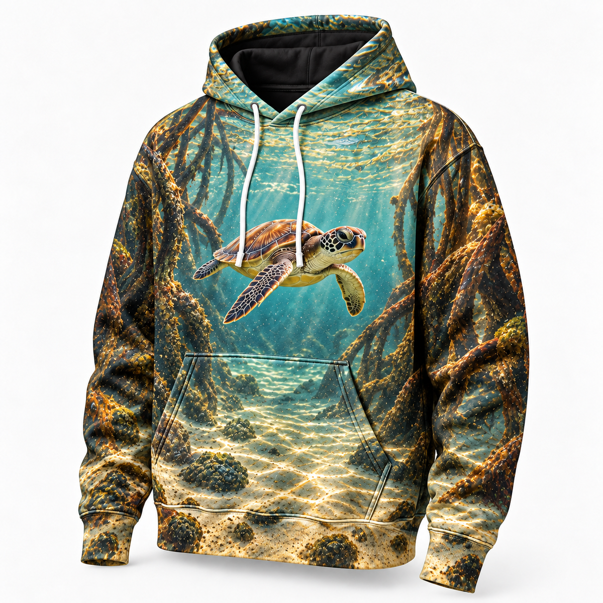 Rootwater Corridor Sea Turtle Hoodie — Mangrove Passage Print
