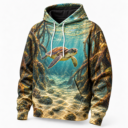Rootwater Corridor Sea Turtle Hoodie — Mangrove Passage Print