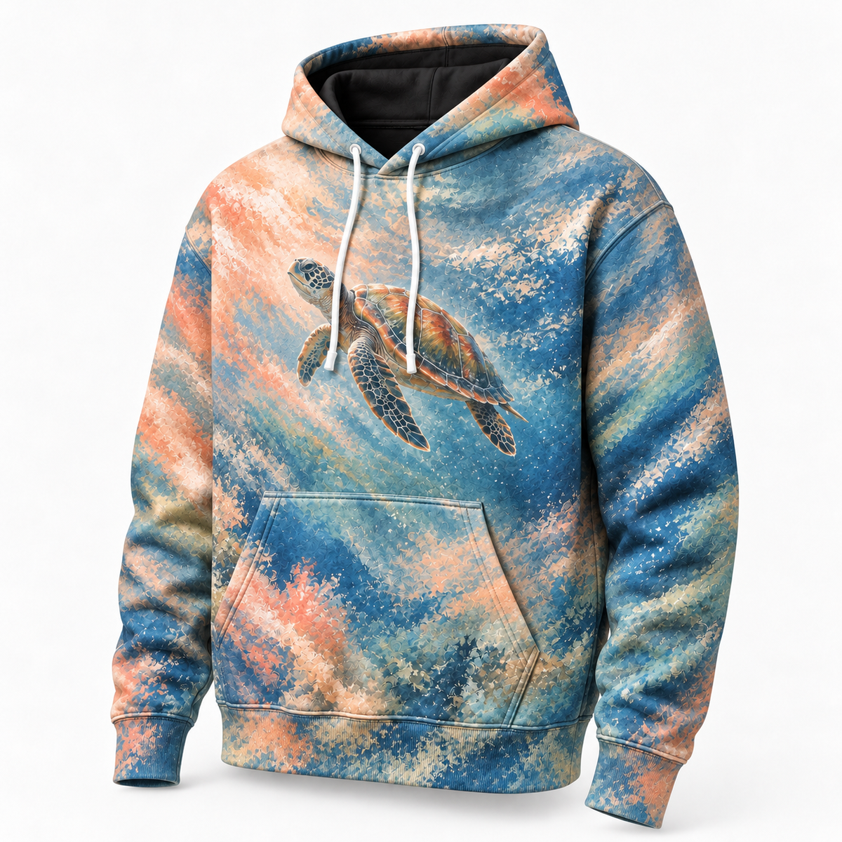 Pastel Motion Sea Turtle Hoodie — Soft Chalk Ocean Print
