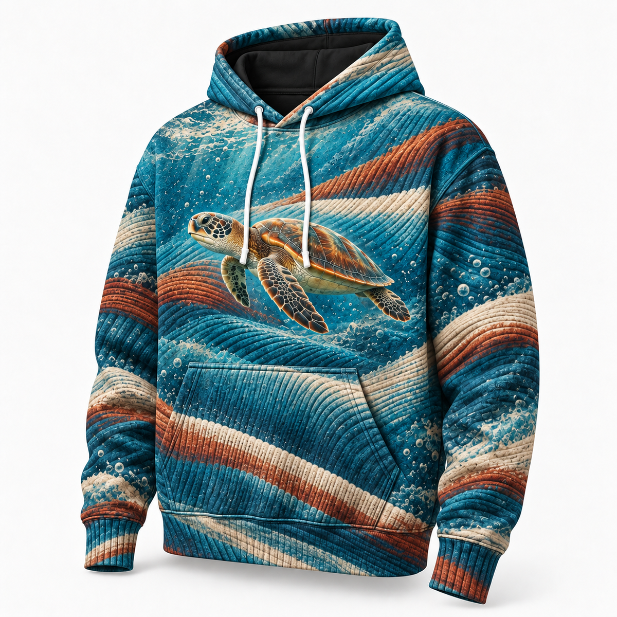 Ribbed Horizon Sea Turtle Hoodie — Fine Rib Textile Print