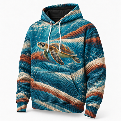 Ribbed Horizon Sea Turtle Hoodie — Fine Rib Textile Print