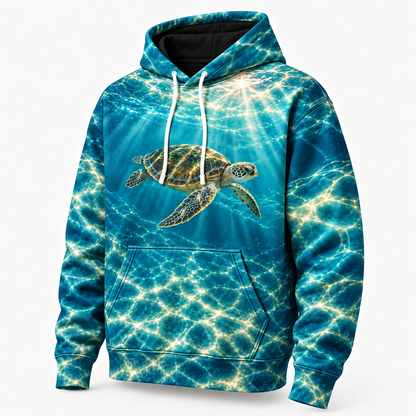 Caustic Canopy Sea Turtle Hoodie — Underwater Light Mesh Print