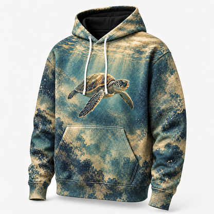 Soft Etch Sea Turtle Hoodie — Aquatint Ocean Print