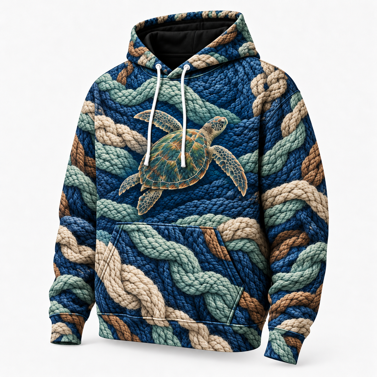 Cable Current Sea Turtle Hoodie — Knit Illusion Print