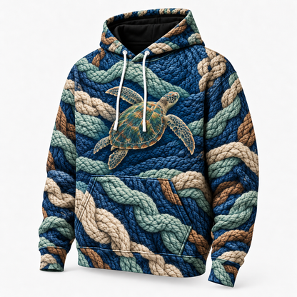 Cable Current Sea Turtle Hoodie — Knit Illusion Print