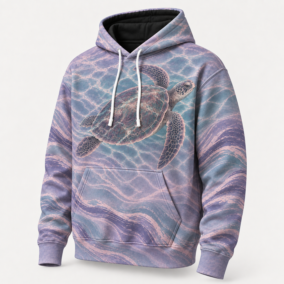 Opal Tide Sea Turtle Hoodie — Pastel Lavender Wave Print