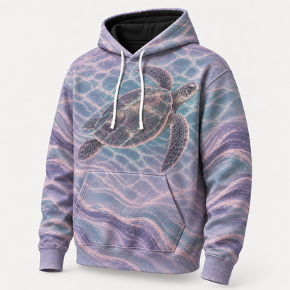 Opal Tide Sea Turtle Hoodie — Pastel Lavender Wave Print