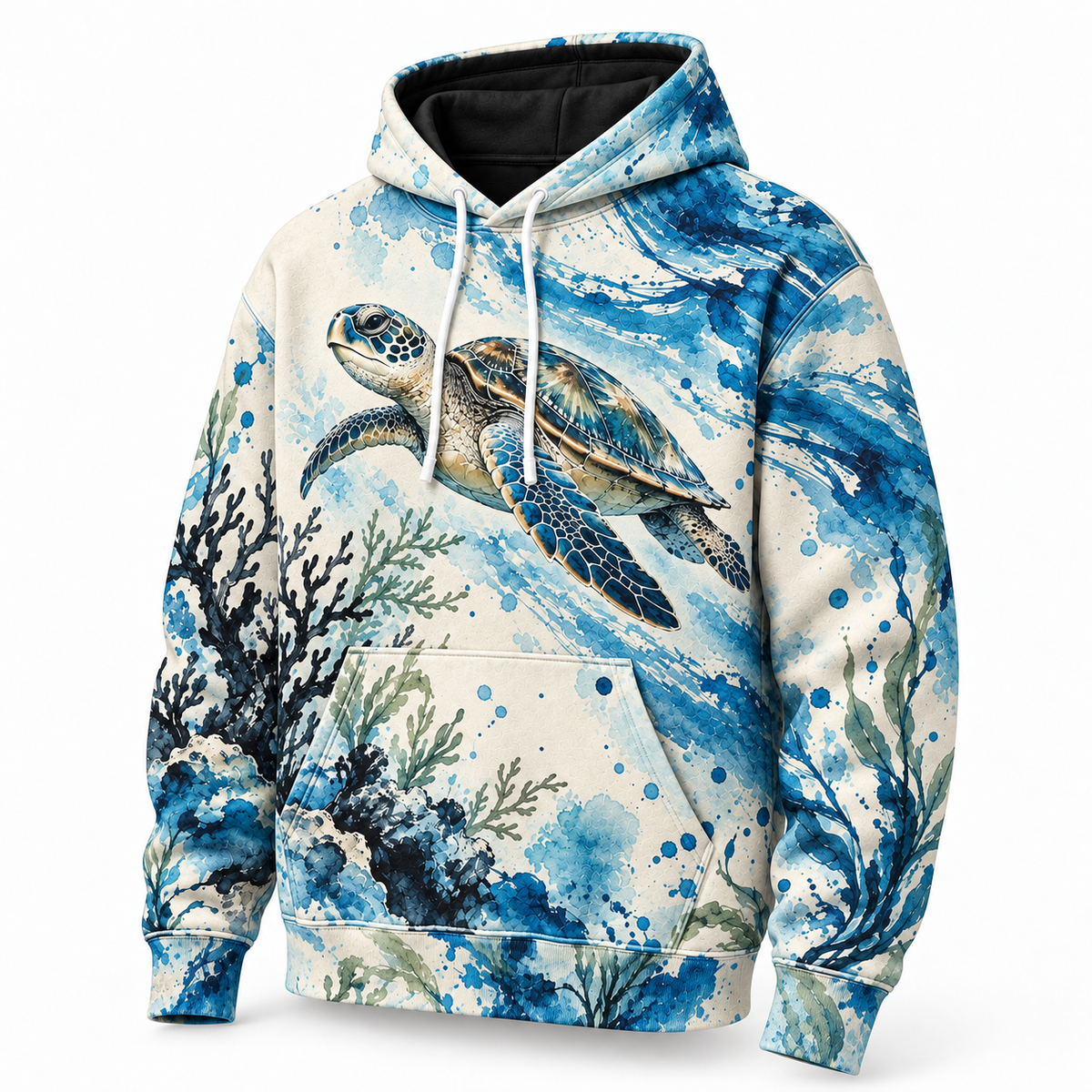 Cerulean Coral Ink Sea Turtle Hoodie — Blue Coral Ink Print