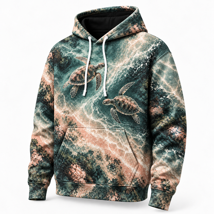 Crossing Paths Sea Turtle Hoodie — Countercurrent Pair Print