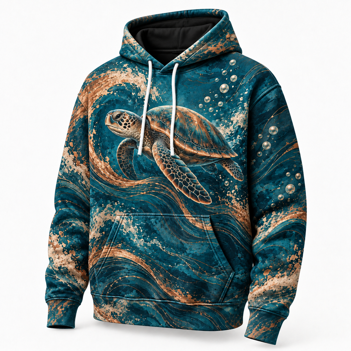 Copperwave Sea Turtle Hoodie — Copper Ocean Wave Print