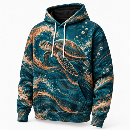 Copperwave Sea Turtle Hoodie — Copper Ocean Wave Print