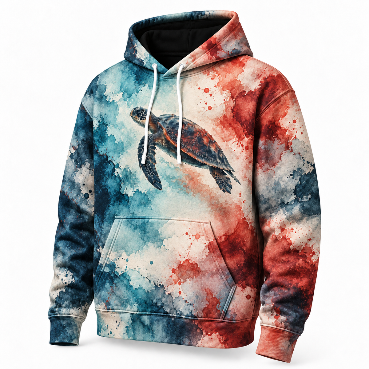 Ink Wash Collision Sea Turtle Hoodie — Layered Ink Print