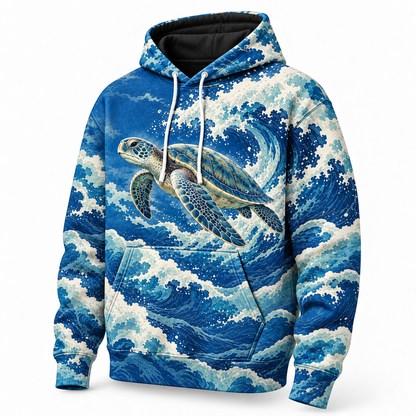 Ultramarine Crest Sea Turtle Hoodie — Blue Wave Crest Print