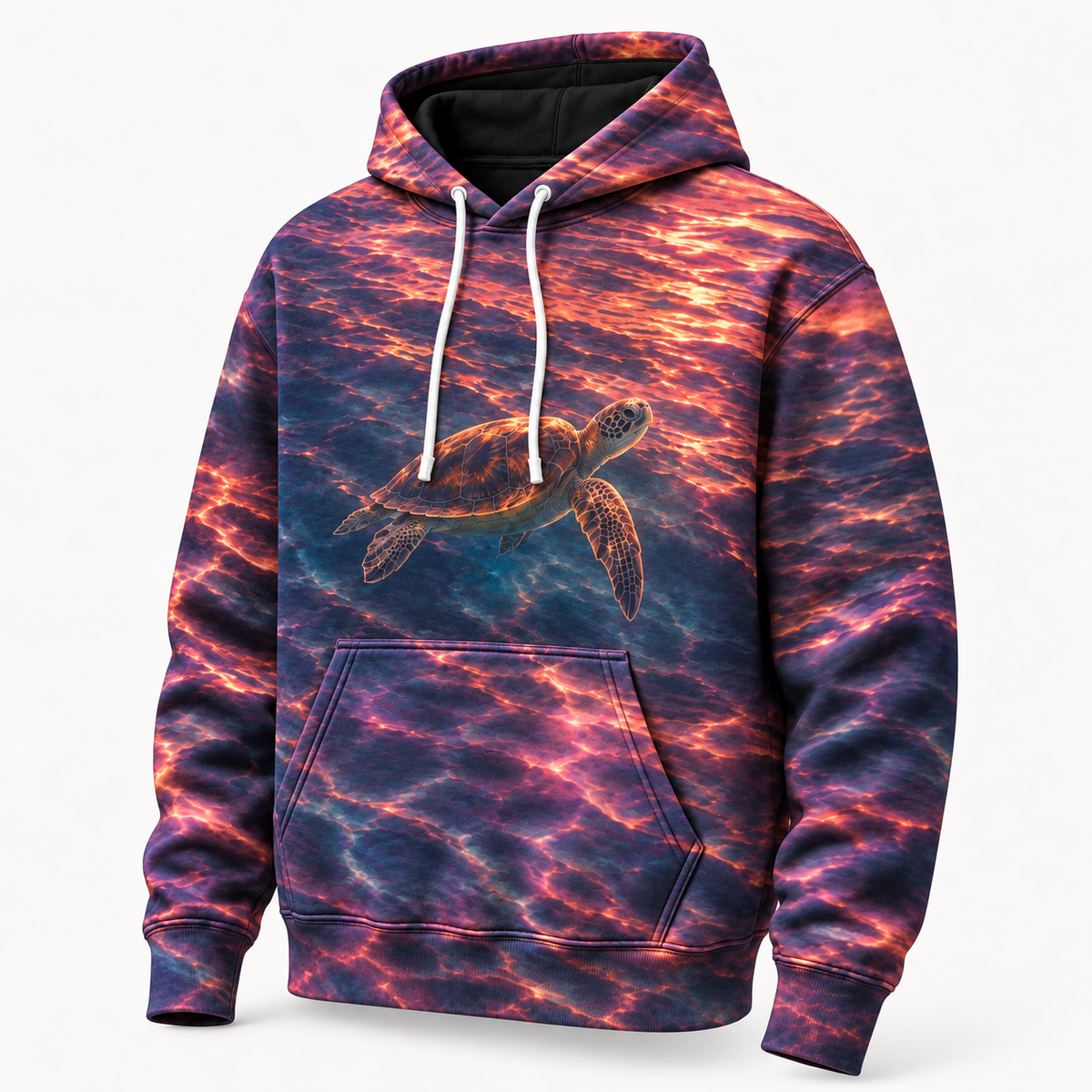 Plum Afterglow Sea Turtle Hoodie — Dusk Reflection Print