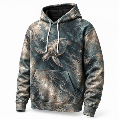 Tarnished Silver Sea Turtle Hoodie — Aged Silver Relief Print