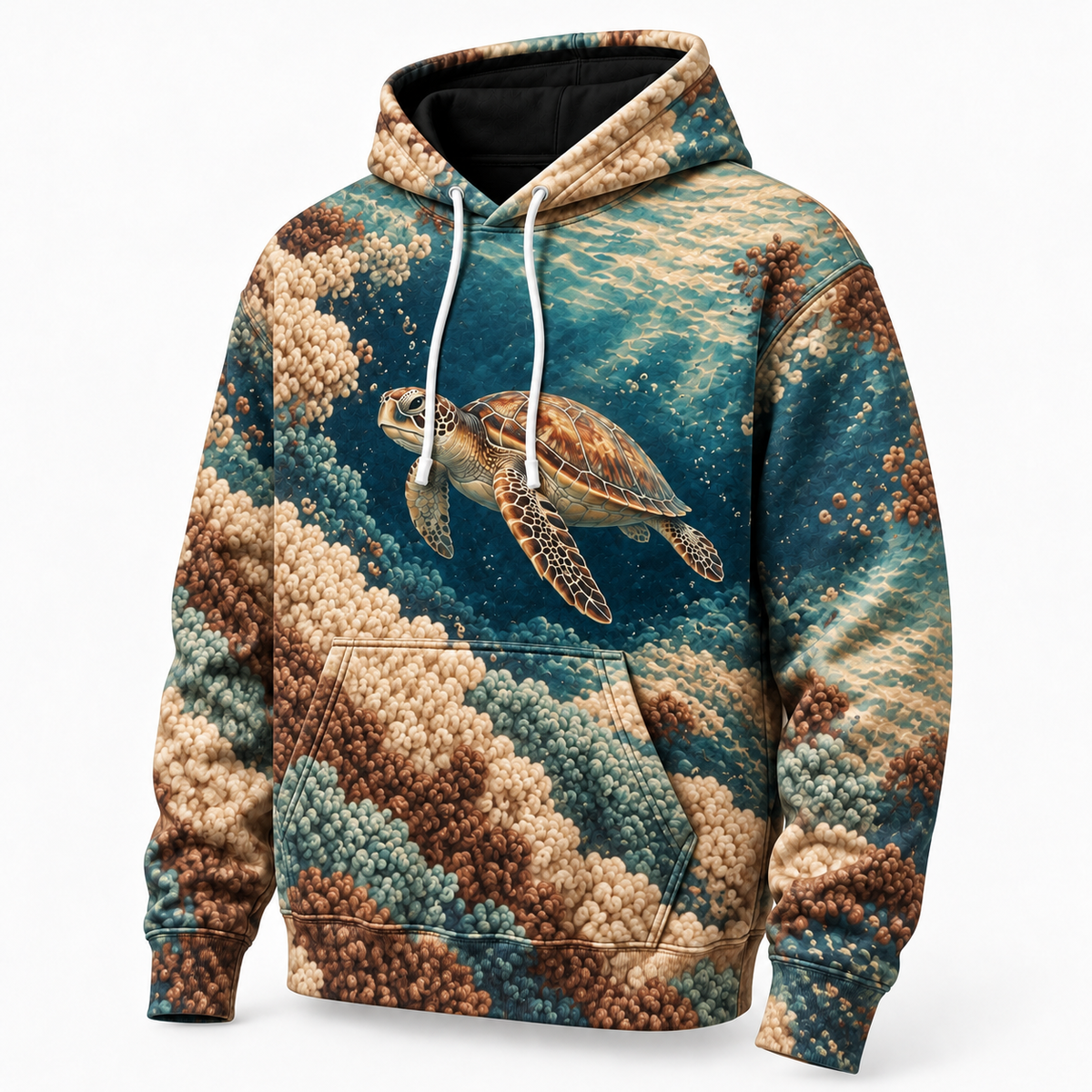 Boucle Bay Sea Turtle Hoodie — Soft Loop Texture Print