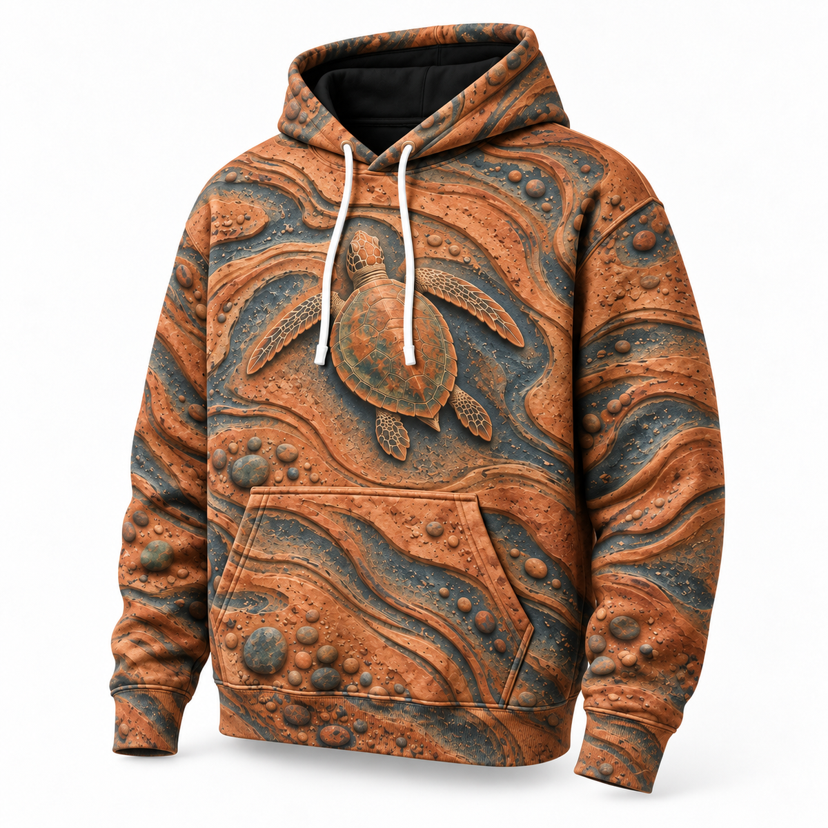 Clay Carving Sea Turtle Hoodie — Terracotta Relief Print