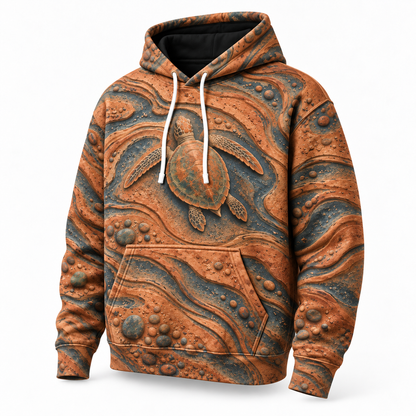 Clay Carving Sea Turtle Hoodie — Terracotta Relief Print