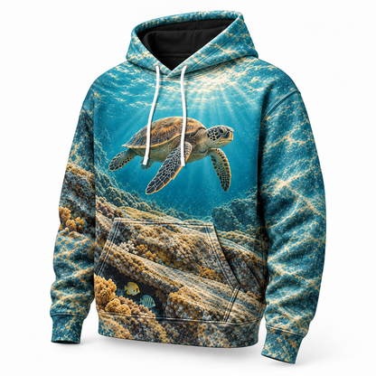 Reef Lookout Sea Turtle Hoodie — Rock Ledge Encounter Print