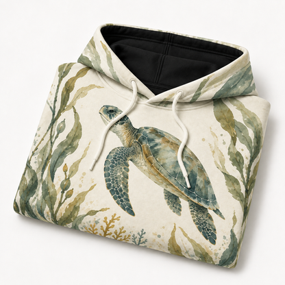 Kelp Sanctuary Sea Turtle Hoodie – Watercolor Ocean Garden Print   16:41