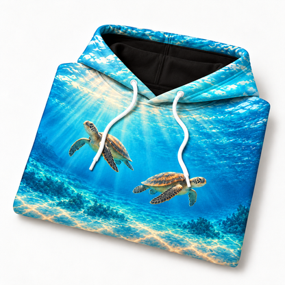 Wide Open Together Sea Turtle Hoodie — Side by Side Ocean Print