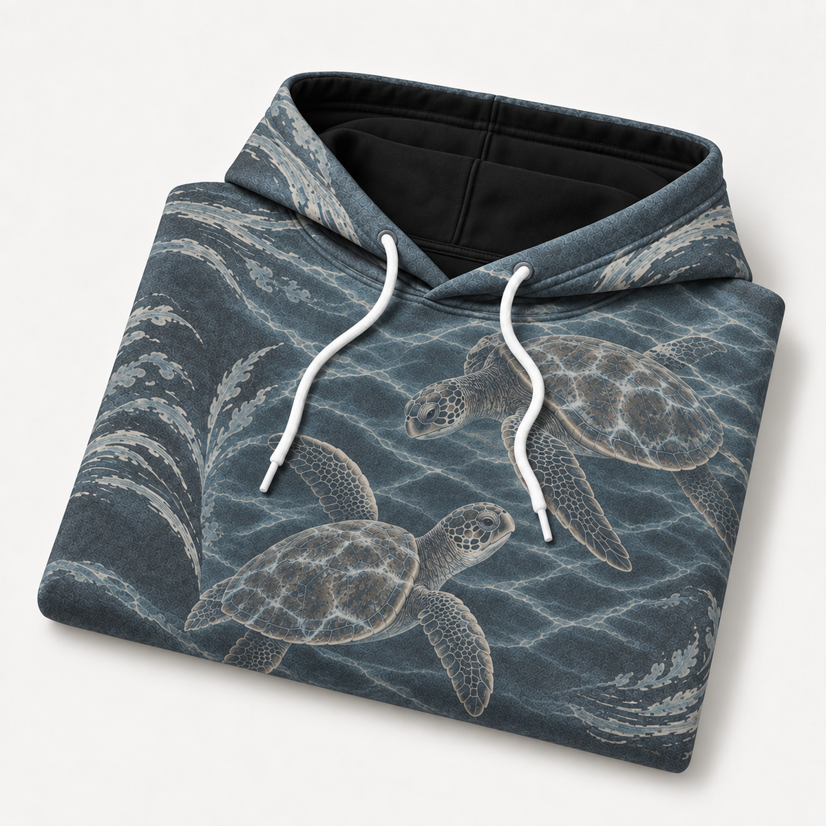 Stormy Deep Sea Turtle Hoodie — Slate Grey Wave Print