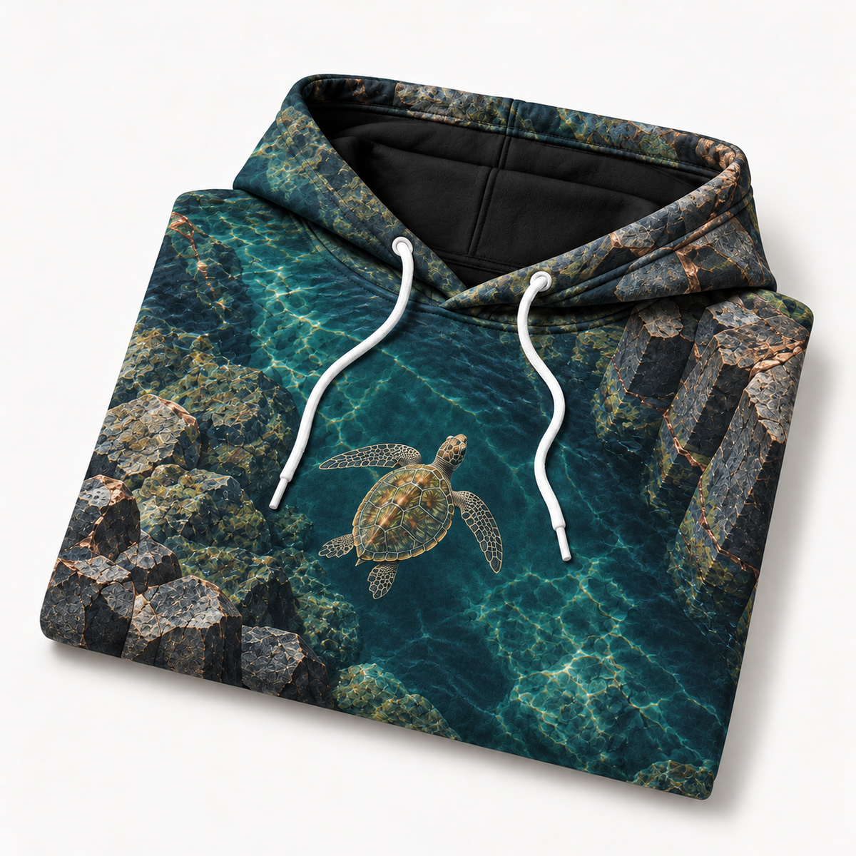 Basalt Aperture Sea Turtle Hoodie — Volcanic Stone Print