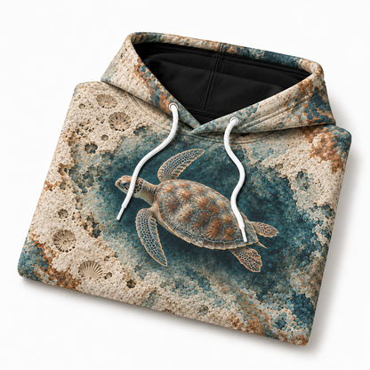 Limestone Drift Sea Turtle Hoodie — Chalk Coast Relief Print
