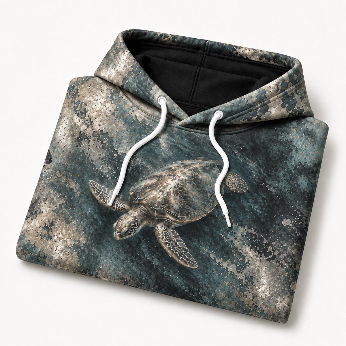 Tarnished Silver Sea Turtle Hoodie — Aged Silver Relief Print