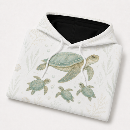 Pearl Nursery Sea Turtle Hoodie — White Watercolor Family Print