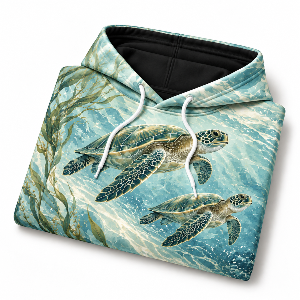 Lagoon Silk Sea Turtle Hoodie — Soft Green Ocean Print