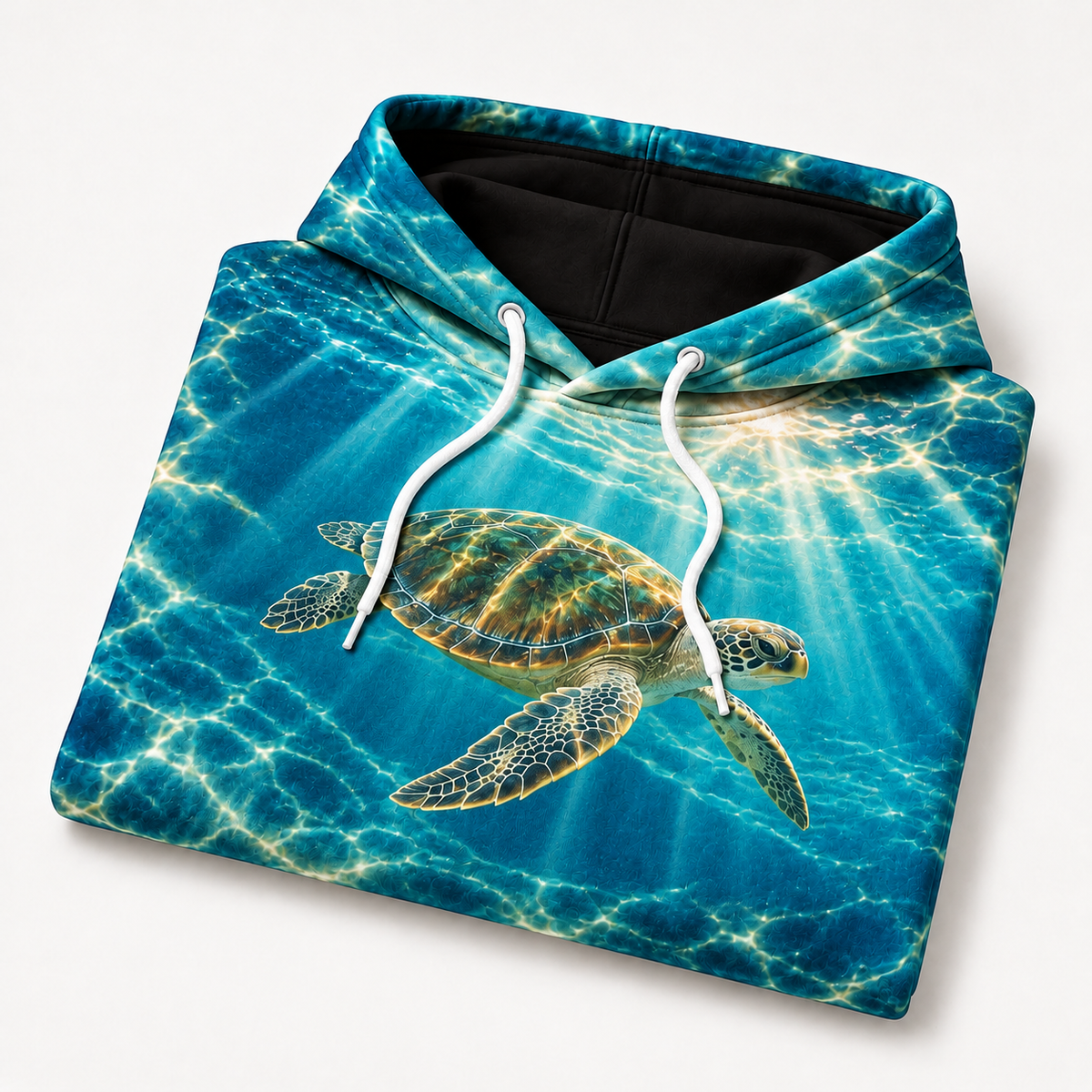 Caustic Canopy Sea Turtle Hoodie — Underwater Light Mesh Print