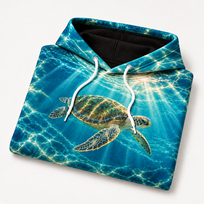 Caustic Canopy Sea Turtle Hoodie — Underwater Light Mesh Print