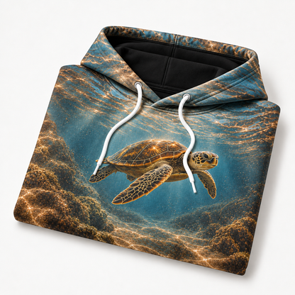 Cocoa Undertow Sea Turtle Hoodie — Warm Deep Water Print